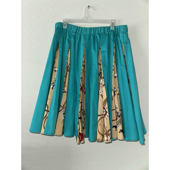 VTG square dance Circle‎ Skirt Native American Theme Inlaid Panel with Belt M - Picture 4 of 7